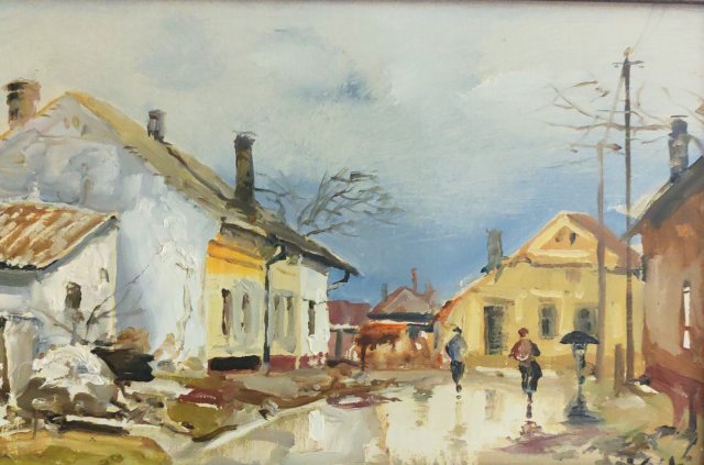 Csikós András Vásárhelyi utca 20x30cm Olajfestmény 180000ft