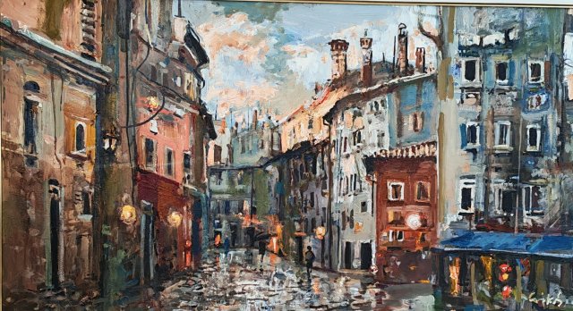 Csikós András Este az Adrián 50x90cm olajfestmény 590000ft