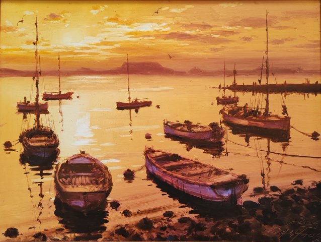 Bánfalvy Ákos Esti fények a Balatonon 60x80cm olajfestmény 340ezer ft
