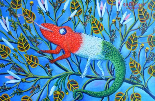 Galambos Tamás Nagy Kaméleon 40x60 cm olaj elkelt